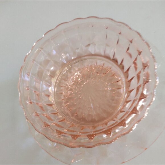Jeannette Pink WINDSOR DIAMOND 4 1/2 Inch FRUIT BOWL & 6" Under Plate - Picture 2 of 10